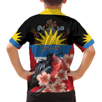 Personalized Antigua and Barbuda Family Matching Long Sleeve Bodycon Dress and Hawaiian Shirt Magnificent Frigatebird Hibiscus - Wonder Print Shop