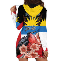 Personalized Antigua and Barbuda Hoodie Dress Magnificent Frigatebird Hibiscus - Wonder Print Shop