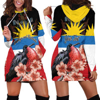 Personalized Antigua and Barbuda Hoodie Dress Magnificent Frigatebird Hibiscus - Wonder Print Shop