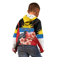 Personalized Antigua and Barbuda Kid Hoodie Magnificent Frigatebird Hibiscus - Wonder Print Shop