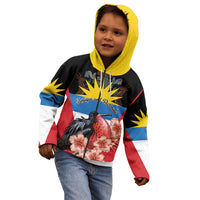 Personalized Antigua and Barbuda Kid Hoodie Magnificent Frigatebird Hibiscus - Wonder Print Shop