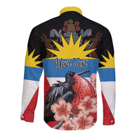 Personalized Antigua and Barbuda Long Sleeve Button Shirt Magnificent Frigatebird Hibiscus - Wonder Print Shop