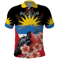 Personalized Antigua and Barbuda Polo Shirt Magnificent Frigatebird Hibiscus - Wonder Print Shop