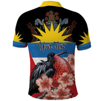 Personalized Antigua and Barbuda Polo Shirt Magnificent Frigatebird Hibiscus - Wonder Print Shop