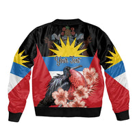 Personalized Antigua and Barbuda Sleeve Zip Bomber Jacket Magnificent Frigatebird Hibiscus - Wonder Print Shop