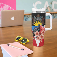 Personalized Antigua and Barbuda Tumbler With Handle Magnificent Frigatebird Hibiscus - Wonder Print Shop