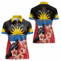 Personalized Antigua and Barbuda Women Polo Shirt Magnificent Frigatebird Hibiscus - Wonder Print Shop