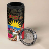Personalized Antigua and Barbuda 4 in 1 Can Cooler Tumbler Fallow Deer Tropical Bouquet - Wonder Print Shop