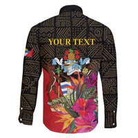 Personalized Antigua and Barbuda Family Matching Off The Shoulder Long Sleeve Dress and Hawaiian Shirt Fallow Deer Tropical Bouquet - Wonder Print Shop