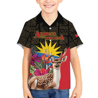 Personalized Antigua and Barbuda Family Matching Puletasi and Hawaiian Shirt Fallow Deer Tropical Bouquet - Wonder Print Shop