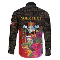 Personalized Antigua and Barbuda Family Matching Short Sleeve Bodycon Dress and Hawaiian Shirt Fallow Deer Tropical Bouquet - Wonder Print Shop