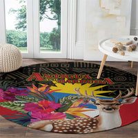 Antigua and Barbuda Round Carpet Fallow Deer Tropical Bouquet