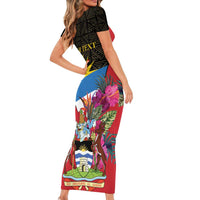 Personalized Antigua and Barbuda Short Sleeve Bodycon Dress Fallow Deer Tropical Bouquet - Wonder Print Shop