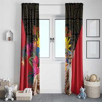 Antigua and Barbuda Window Curtain Fallow Deer Tropical Bouquet - Wonder Print Shop