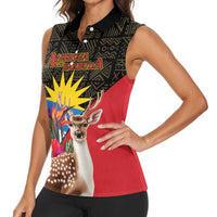 Personalized Antigua and Barbuda Women Sleeveless Polo Shirt Fallow Deer Tropical Bouquet - Wonder Print Shop