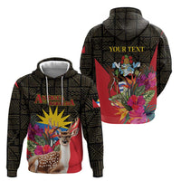 Personalized Antigua and Barbuda Zip Hoodie Fallow Deer Tropical Bouquet - Wonder Print Shop