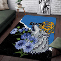 Estonia Area Rug Grey Wolf Cyanus Flowers - Wonder Print Shop