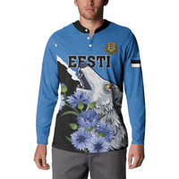 Personalised Estonia Button Sweatshirt Grey Wolf Cyanus Flowers - Wonder Print Shop