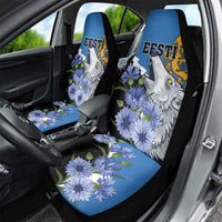 Estonia Car Seat Cover Grey Wolf Cyanus Flowers - Wonder Print Shop