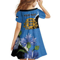 Personalised Estonia Family Matching Off The Shoulder Long Sleeve Dress and Hawaiian Shirt Grey Wolf Cyanus Flowers - Wonder Print Shop