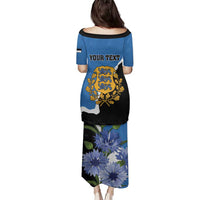 Personalised Estonia Family Matching Puletasi and Hawaiian Shirt Grey Wolf Cyanus Flowers - Wonder Print Shop