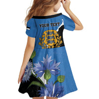 Personalised Estonia Family Matching Short Sleeve Bodycon Dress and Hawaiian Shirt Grey Wolf Cyanus Flowers - Wonder Print Shop