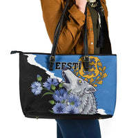 Estonia Leather Tote Bag Grey Wolf Cyanus Flowers - Wonder Print Shop