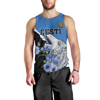 Personalised Estonia Men Tank Top Grey Wolf Cyanus Flowers - Wonder Print Shop