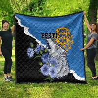Estonia Quilt Grey Wolf Cyanus Flowers - Wonder Print Shop