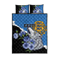 Estonia Quilt Bed Set Grey Wolf Cyanus Flowers - Wonder Print Shop