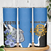 Personalised Estonia Skinny Tumbler Grey Wolf Cyanus Flowers - Wonder Print Shop