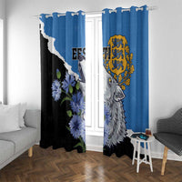 Estonia Window Curtain Grey Wolf Cyanus Flowers - Wonder Print Shop