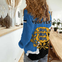 Personalised Estonia Women Casual Shirt Grey Wolf Cyanus Flowers - Wonder Print Shop