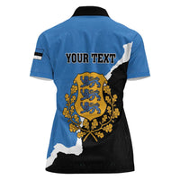 Personalised Estonia Women Polo Shirt Grey Wolf Cyanus Flowers - Wonder Print Shop