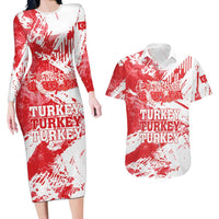 Personalised Turkey Couples Matching Long Sleeve Bodycon Dress and Hawaiian Shirt Turkiye Map Unique Grunge - Wonder Print Shop
