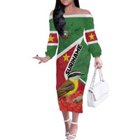 Personalized Suriname Family Matching Off The Shoulder Long Sleeve Dress and Hawaiian Shirt Gerechtigheid Vroomheid Vertrouwen - Wonder Print Shop