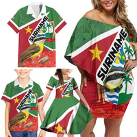 Personalized Suriname Family Matching Off Shoulder Short Dress and Hawaiian Shirt Gerechtigheid Vroomheid Vertrouwen - Wonder Print Shop
