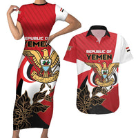 Personalized Republic of Yemen Couples Matching Short Sleeve Bodycon Dress and Hawaiian Shirt Yamaniyyatu Coat of Arms - Wonder Print Shop