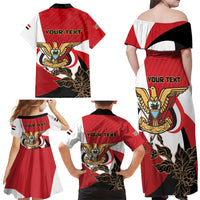 Personalized Republic of Yemen Family Matching Off Shoulder Maxi Dress and Hawaiian Shirt Yamaniyyatu Coat of Arms - Wonder Print Shop