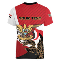 Personalized Republic of Yemen Women V-Neck T-Shirt Yamaniyyatu Coat of Arms - Wonder Print Shop