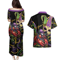 Personalized Mardi Gras Funny Shrimp Couples Matching Puletasi and Hawaiian Shirt Fleur De Lis Special Version - Wonder Print Shop