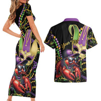 Personalized Mardi Gras Funny Shrimp Couples Matching Short Sleeve Bodycon Dress and Hawaiian Shirt Fleur De Lis Special Version - Wonder Print Shop