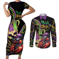 Personalized Mardi Gras Funny Shrimp Couples Matching Short Sleeve Bodycon Dress and Long Sleeve Button Shirt Fleur De Lis Special Version - Wonder Print Shop