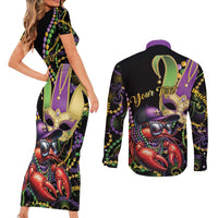 Personalized Mardi Gras Funny Shrimp Couples Matching Short Sleeve Bodycon Dress and Long Sleeve Button Shirt Fleur De Lis Special Version - Wonder Print Shop