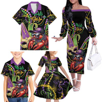 Personalized Mardi Gras Funny Shrimp Family Matching Off The Shoulder Long Sleeve Dress and Hawaiian Shirt Fleur De Lis Special Version - Wonder Print Shop