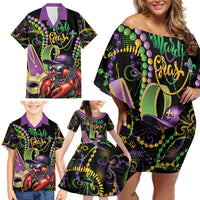 Personalized Mardi Gras Funny Shrimp Family Matching Off Shoulder Short Dress and Hawaiian Shirt Fleur De Lis Special Version - Wonder Print Shop