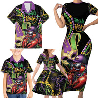 Personalized Mardi Gras Funny Shrimp Family Matching Short Sleeve Bodycon Dress and Hawaiian Shirt Fleur De Lis Special Version - Wonder Print Shop