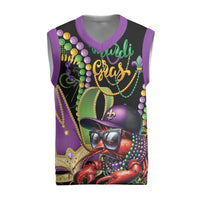 Mardi Gras Funny Shrimp Christmas Knitted V-Neck Vest Fleur De Lis Special Version - Wonder Print Shop