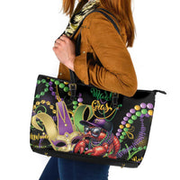 Mardi Gras Funny Shrimp Leather Tote Bag Fleur De Lis Special Version - Wonder Print Shop
