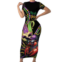 Personalized Mardi Gras Funny Shrimp Short Sleeve Bodycon Dress Fleur De Lis Special Version - Wonder Print Shop